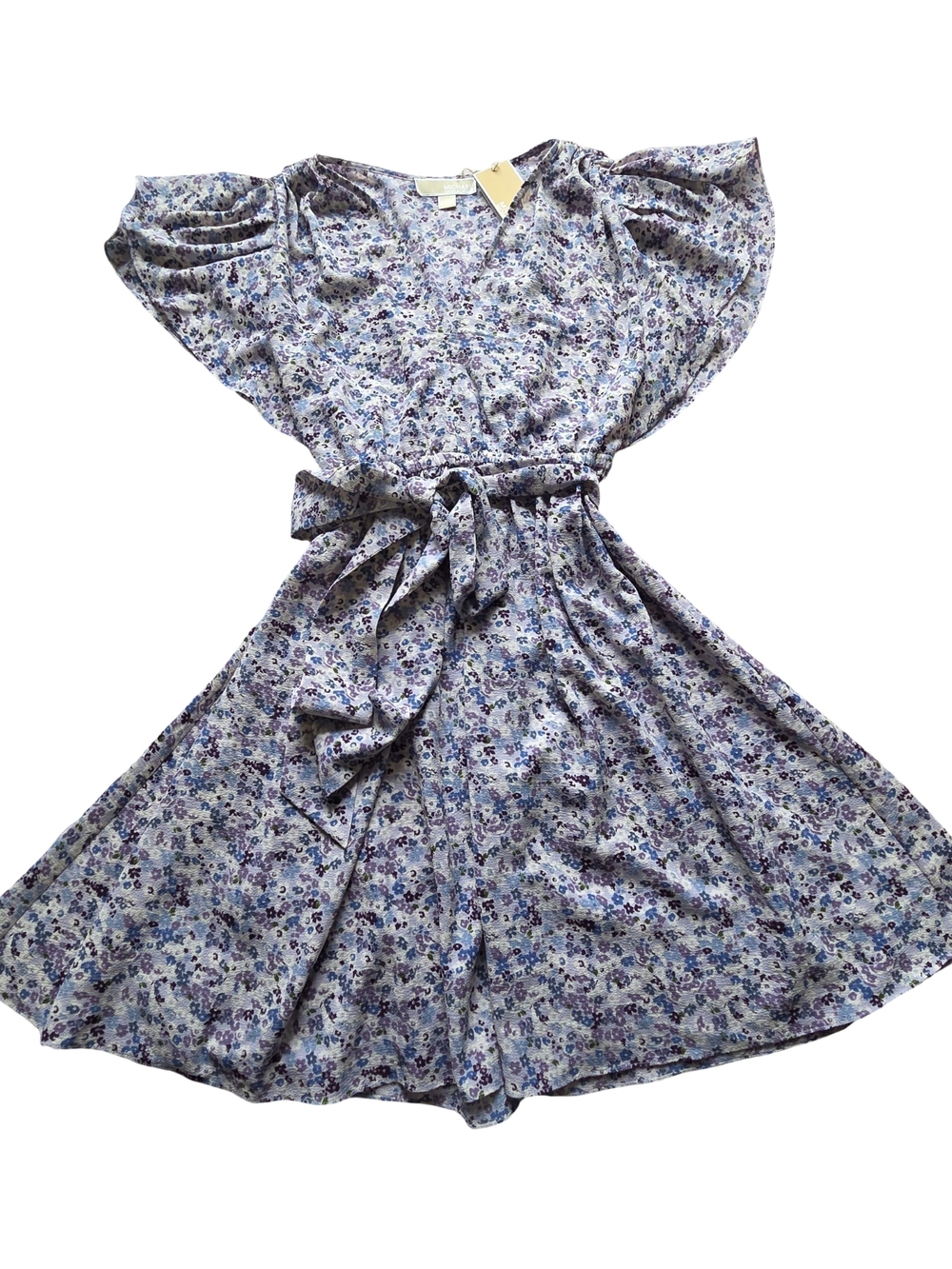 Michael Kors Lavender Floral Midi Dress with Tie Waist